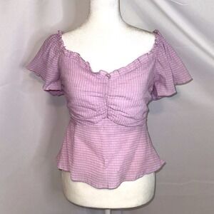 ASTR the Label Lavender Smocked Top Purple Peplum Flutter Sleeve Coquette Medium